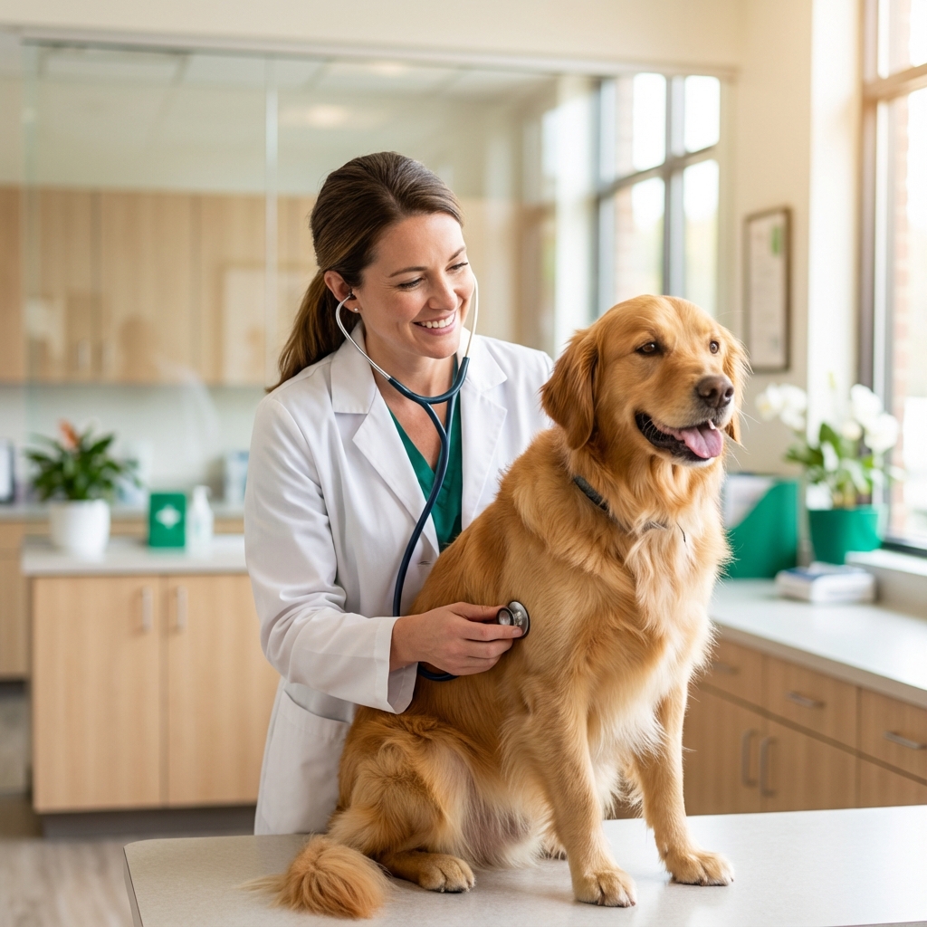 Veterinario examinando un perro con cariño
